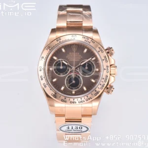 Rolex Daytona 116505 RG Clean Factory 1:1 Best Edition Brown Stick Dial on RG Bracelet A4130 v2 - Super Clone Watch | 1:1 Best Version