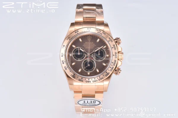 Rolex Daytona 116505 RG Clean Factory 1:1 Best Edition Brown Stick Dial on RG Bracelet A4130 v2 - Super Clone Watch | 1:1 Best Version