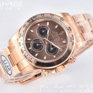 Rolex Daytona 116505 RG Clean Factory 1:1 Best Edition Brown Stick Dial on RG Bracelet A4130 v2 - Super Clone Watch | 1:1 Best Version
