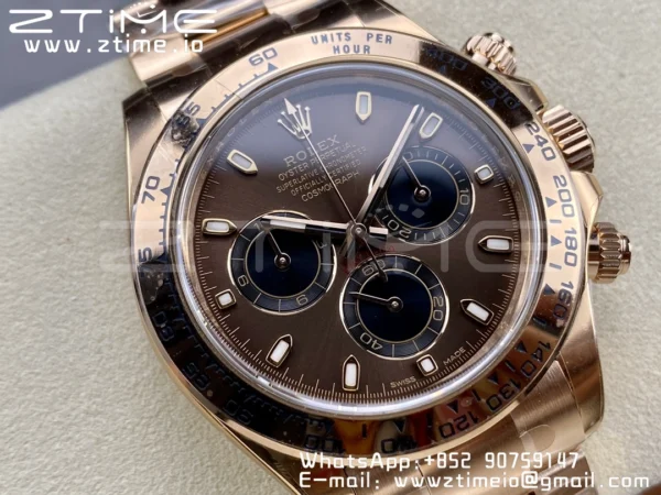 Rolex Daytona 116505 RG Clean Factory 1:1 Best Edition Brown Stick Dial on RG Bracelet A4130 v2 - Super Clone Watch | 1:1 Best Version