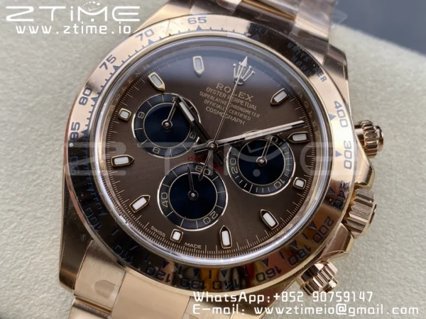 Rolex Daytona 116505 RG Clean Factory 1:1 Best Edition Brown Stick Dial on RG Bracelet A4130 v2 - Super Clone Watch | 1:1 Best Version