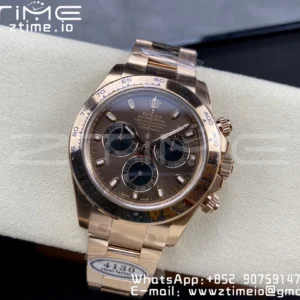 Rolex Daytona 116505 RG Clean Factory 1:1 Best Edition Brown Stick Dial on RG Bracelet A4130 v2 - Super Clone Watch | 1:1 Best Version