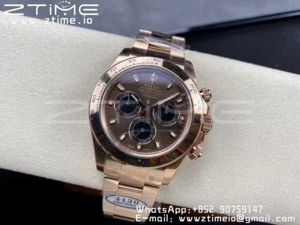 Rolex Daytona 116505 RG Clean Factory 1:1 Best Edition Brown Stick Dial on RG Bracelet A4130 v2 - Super Clone Watch | 1:1 Best Version