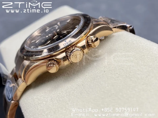Rolex Daytona 116505 RG Clean Factory 1:1 Best Edition Brown Stick Dial on RG Bracelet A4130 v2 - Super Clone Watch | 1:1 Best Version