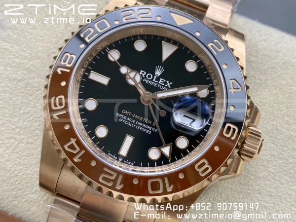 Rolex GMT-Master II 126715 CHNR Black/Brown Ceramic Clean Factory 1:1 Best Edition on RG Bracelet DD3285 - Super Clone Watch | 1:1 Best Version