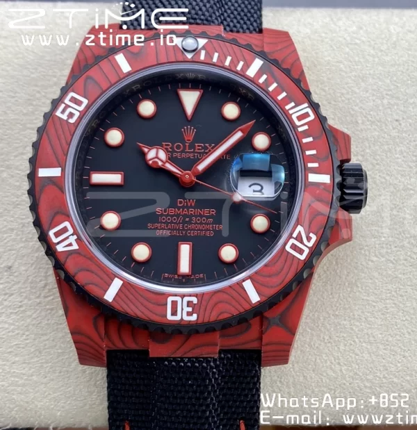 Rolex Submariner DIW Red Carbon VSF 1:1 Best Edition Black Dial on Black Nylon Strap VS3135 - Super Clone Watch | 1:1 Best Version