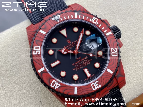 Rolex Submariner DIW Red Carbon VSF 1:1 Best Edition Black Dial on Black Nylon Strap VS3135 - Super Clone Watch | 1:1 Best Version