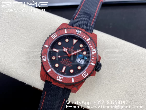 Rolex Submariner DIW Red Carbon VSF 1:1 Best Edition Black Dial on Black Nylon Strap VS3135 - Super Clone Watch | 1:1 Best Version