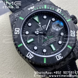 Rolex Submariner DIW Carbon VSF 1:1 Best Edition Quadrante nero/verde su cinturino in nylon nero VS3135 - Orologio Super Clone | 1:1 Best Version