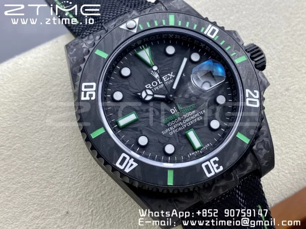 Rolex Submariner DIW Carbon VSF 1:1 Best Edition Quadrante nero/verde su cinturino in nylon nero VS3135 - Orologio Super Clone | 1:1 Best Version