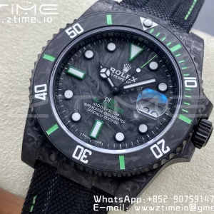Rolex Submariner DIW Carbon VSF 1:1 Best Edition Quadrante nero/verde su cinturino in nylon nero VS3135 - Orologio Super Clone | 1:1 Best Version
