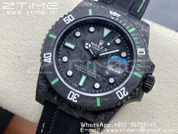 Rolex Submariner DIW Carbon VSF 1:1 Best Edition Quadrante nero/verde su cinturino in nylon nero VS3135 - Orologio Super Clone | 1:1 Best Version