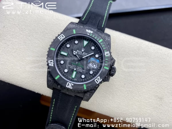 Rolex Submariner DIW Carbon VSF 1:1 Best Edition Quadrante nero/verde su cinturino in nylon nero VS3135 - Orologio Super Clone | 1:1 Best Version