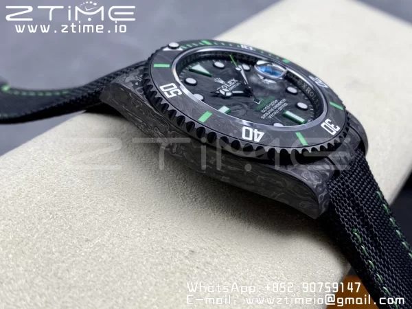 Rolex Submariner DIW Carbon VSF 1:1 Best Edition Quadrante nero/verde su cinturino in nylon nero VS3135 - Orologio Super Clone | 1:1 Best Version