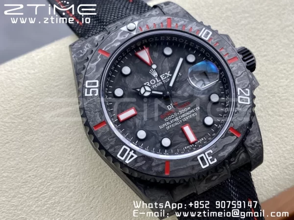 Rolex Submariner DIW Carbon VSF 1:1 Nejlepší verze Black/Red Dial na černém nylonovém řemínku VS3135 - Super Clone Watch | 1:1 Nejlepší verze