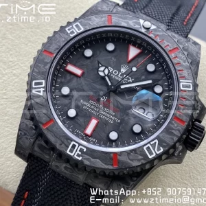 Rolex Submariner DIW Carbon VSF 1:1 Nejlepší verze Black/Red Dial na černém nylonovém řemínku VS3135 - Super Clone Watch | 1:1 Nejlepší verze