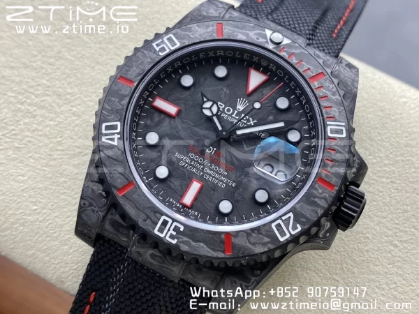 Rolex Submariner DIW Carbon VSF 1:1 Nejlepší verze Black/Red Dial na černém nylonovém řemínku VS3135 - Super Clone Watch | 1:1 Nejlepší verze
