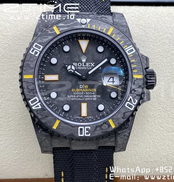 Rolex Submariner DIW Carbon VSF 1:1 Best Edition Black/Yellow Dial on Black Nylon Strap VS3135 - Super Clone Watch | 1:1 Best Version