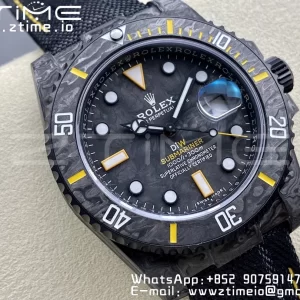 Rolex Submariner DIW Carbon VSF 1:1 Best Edition Black/Yellow Dial on Black Nylon Strap VS3135 - Super Clone Watch | 1:1 Best Version