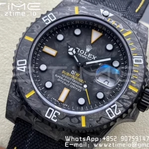 Rolex Submariner DIW Carbon VSF 1:1 Best Edition Black/Yellow Dial on Black Nylon Strap VS3135 - Super Clone Watch | 1:1 Best Version
