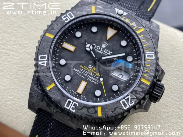Rolex Submariner DIW Carbon VSF 1:1 Best Edition Black/Yellow Dial on Black Nylon Strap VS3135 - Super Clone Watch | 1:1 Best Version