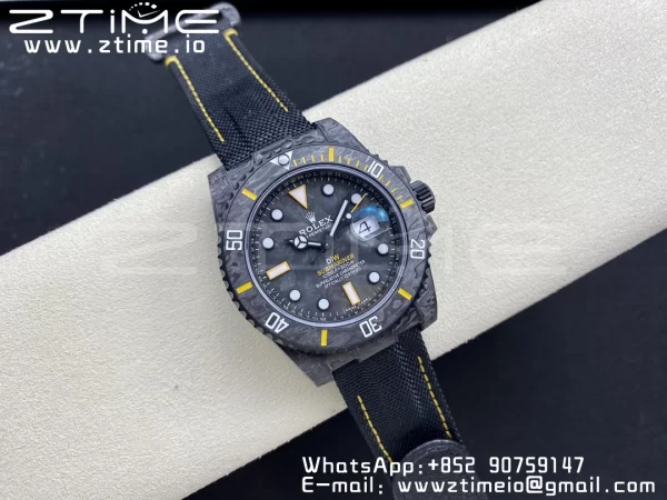 Rolex Submariner DIW Carbon VSF 1:1 Best Edition Black/Yellow Dial on Black Nylon Strap VS3135 - Super Clone Watch | 1:1 Best Version