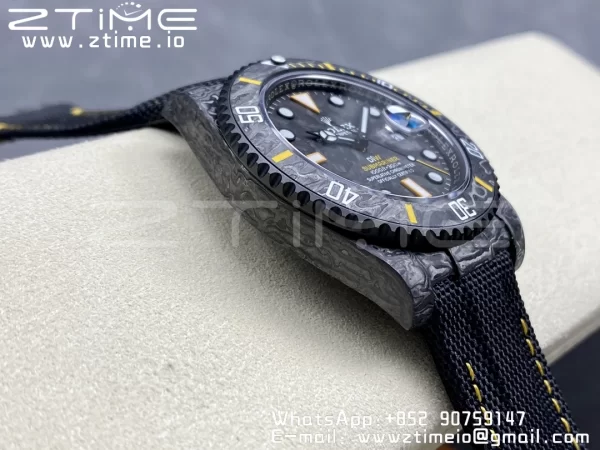 Rolex Submariner DIW Carbon VSF 1:1 Best Edition Black/Yellow Dial on Black Nylon Strap VS3135 - Super Clone Watch | 1:1 Best Version