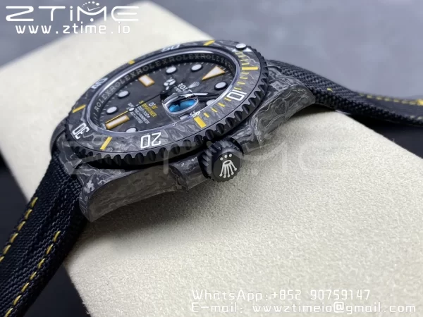 Rolex Submariner DIW Carbon VSF 1:1 Best Edition Black/Yellow Dial on Black Nylon Strap VS3135 - Super Clone Watch | 1:1 Best Version