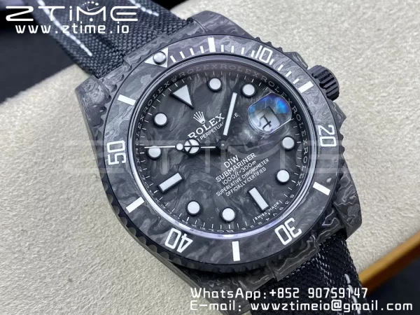 Rolex Submariner DIW Carbon VSF 1:1 Best Edition Black/White Dial on Black Nylon Strap VS3135 - Super Clone Watch | 1:1 Best Version