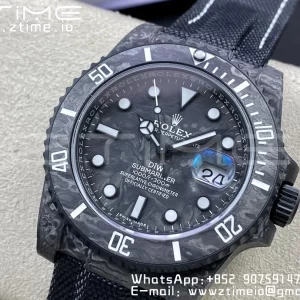 Rolex Submariner DIW Carbon VSF 1:1 Best Edition Black/White Dial on Black Nylon Strap VS3135 - Super Clone Watch | 1:1 Best Version