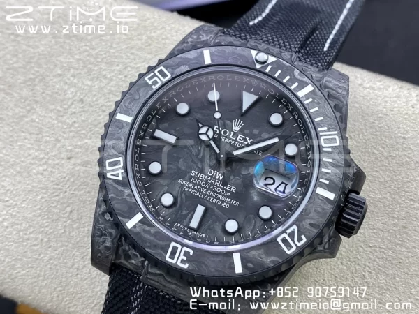 Rolex Submariner DIW Carbon VSF 1:1 Best Edition Black/White Dial on Black Nylon Strap VS3135 - Super Clone Watch | 1:1 Best Version