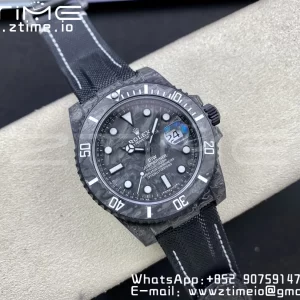 Rolex Submariner DIW Carbon VSF 1:1 Best Edition Black/White Dial on Black Nylon Strap VS3135 - Super Clone Watch | 1:1 Best Version