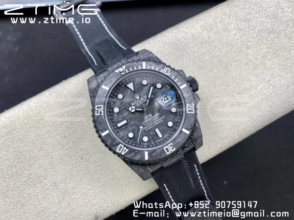 Rolex Submariner DIW Carbon VSF 1:1 Best Edition Black/White Dial on Black Nylon Strap VS3135 - Super Clone Watch | 1:1 Best Version