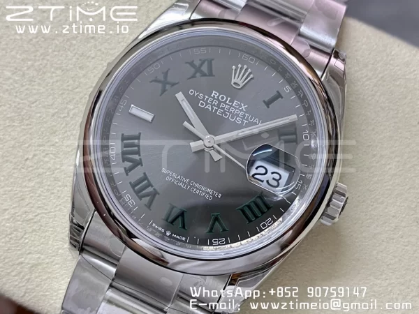 Rolex DateJust 36 SS 126200 904L Steel VSF 1:1 Best Edition Gray Dial Roman Markers on Oyster Bracelet VS3235 - Super Clone Watch | 1:1 Best Version