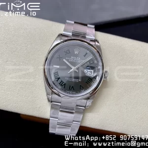 Rolex DateJust 36 SS 126200 904L Steel VSF 1:1 Best Edition Gray Dial Roman Markers on Oyster Bracelet VS3235 - Super Clone Watch | 1:1 Best Version