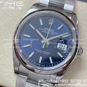 Rolex DateJust 36 SS 126200 904L Steel VSF 1:1 Best Edition Cadran albastru pe brățară Oyster VS3235 - Super Clone Watch | 1:1 Best Version