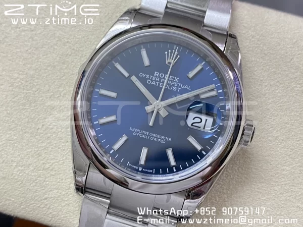 Rolex DateJust 36 SS 126200 904L Steel VSF 1:1 Best Edition Cadran albastru pe brățară Oyster VS3235 - Super Clone Watch | 1:1 Best Version
