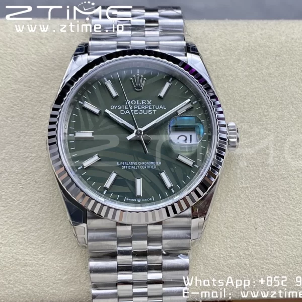 Rolex DateJust 36 SS 126234 VSF 1:1 Best Edition 904L Steel Green Leaf Dial on Jubilee Bracelet VS3235 - Super Clone Watch | 1:1 Best Version