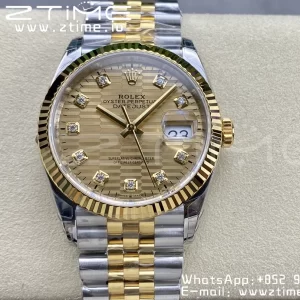 Rolex DateJust 36mm 126233 SS/YG VSF 1:1 Best Edition 904L Steel YG Textured Diamonds Dial on Jubilee Bracelet VS3235 - Super Clone Watch | 1:1 Best Version