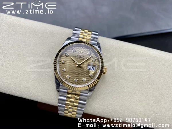 Rolex DateJust 36mm 126233 SS/YG VSF 1:1 Best Edition 904L Steel YG Textured Diamonds Dial on Jubilee Bracelet VS3235 - Super Clone Watch | 1:1 Best Version