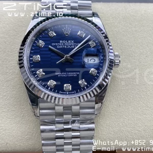Rolex DateJust 36 SS 126234 VSF 1:1 Best Edition 904L Steel Blue Textured Dial on Jubilee Bracelet VS3235 - Super Clone Watch | 1:1 Best Version