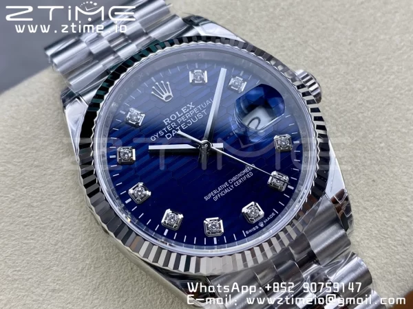 Rolex DateJust 36 SS 126234 VSF 1:1 Best Edition 904L Steel Blue Textured Dial on Jubilee Bracelet VS3235 - Super Clone Watch | 1:1 Best Version