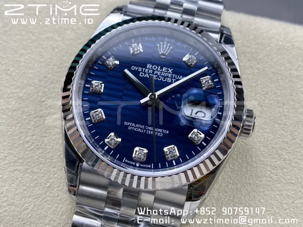 Rolex DateJust 36 SS 126234 VSF 1:1 Best Edition 904L Steel Blue Textured Dial on Jubilee Bracelet VS3235 - Super Clone Watch | 1:1 Best Version