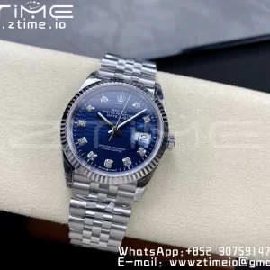 Rolex DateJust 36 SS 126234 VSF 1:1 Best Edition 904L Steel Blue Textured Dial on Jubilee Bracelet VS3235 - Super Clone Watch | 1:1 Best Version