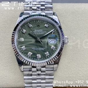Rolex DateJust 36 SS 126234 VSF 1:1 Best Edition 904L Steel Green Leaf Diamonds Dial on Jubilee Bracelet VS3235 - Super Clone Watch | 1:1 Best Version