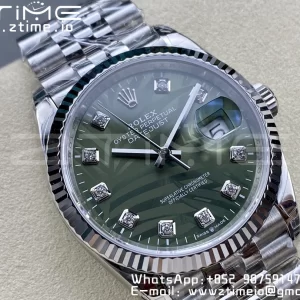 Rolex DateJust 36 SS 126234 VSF 1:1 Best Edition 904L Steel Green Leaf Diamonds Dial on Jubilee Bracelet VS3235 - Super Clone Watch | 1:1 Best Version