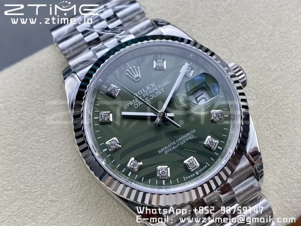 Rolex DateJust 36 SS 126234 VSF 1:1 Best Edition 904L Steel Green Leaf Diamonds Dial on Jubilee Bracelet VS3235 - Super Clone Watch | 1:1 Best Version