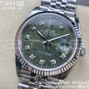 Rolex DateJust 36 SS 126234 VSF 1:1 Best Edition 904L Steel Green Leaf Diamonds Dial on Jubilee Bracelet VS3235 - Super Clone Watch | 1:1 Best Version