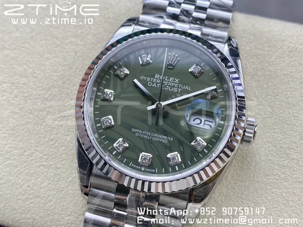 Rolex DateJust 36 SS 126234 VSF 1:1 Best Edition 904L Steel Green Leaf Diamonds Dial on Jubilee Bracelet VS3235 - Super Clone Watch | 1:1 Best Version