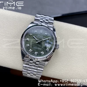 Rolex DateJust 36 SS 126234 VSF 1:1 Best Edition 904L Steel Green Leaf Diamonds Dial on Jubilee Bracelet VS3235 - Super Clone Watch | 1:1 Best Version
